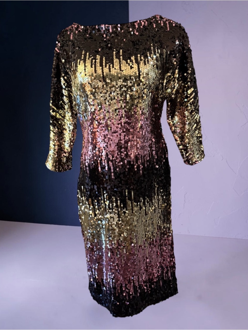 MILLY Ombré Multicolor Sequin Drape Back Dress Size Medium